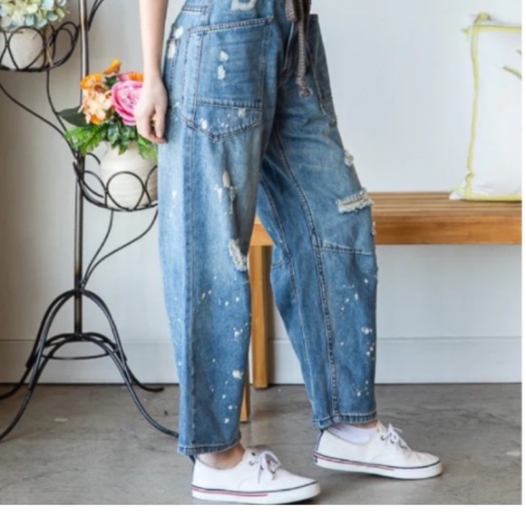 Oli & Hali washed denim jeans distressed drawstring waist Small NWT - Picture 2 of 6